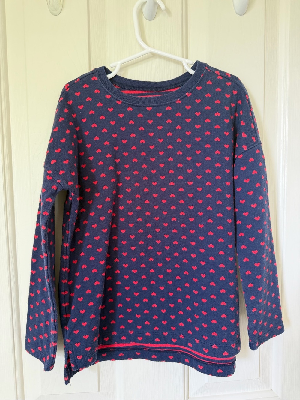 Primary Navy Long-Sleeve sweater with Red Heart Print